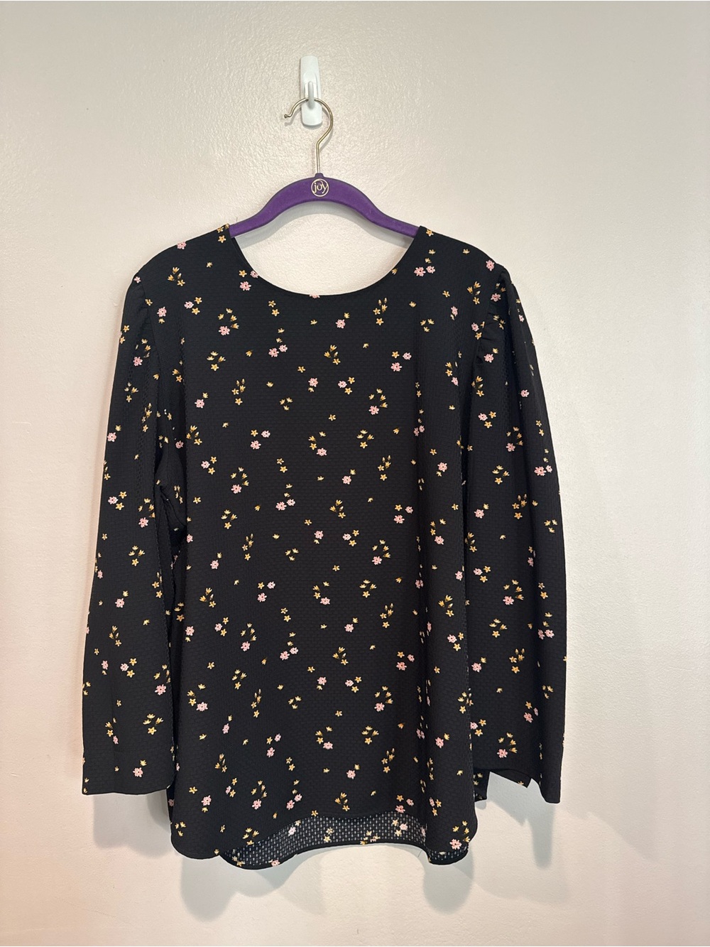 LOFT Black Long-Sleeve Top with Pink and Yellow Floral Print